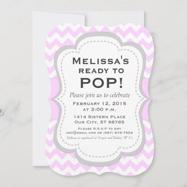 Bereit zum Pop Babydusche Einladung, Rosa Zickzack Einladung (Vorderseite)