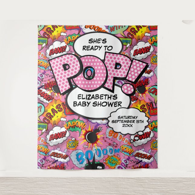 Bereit zum Pop Babydusche Rosa Foto Hintergrund Wandteppich (Vorderseite)