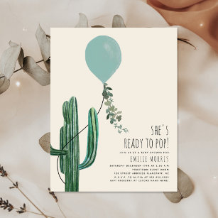 Bereit zum Pop Balloon Cactus Aquamarin Baby Showe Einladung