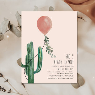 Bereit zum Pop Balloon Cactus Pink Baby Shower Einladung