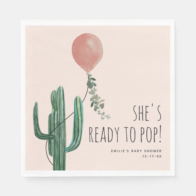 Bereit zum Pop Balloon Cactus Pink Baby Shower Serviette (Vorderseite)