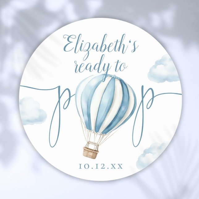 Bereit zum Pop Blue Balloon Babydusche Runder Aufkleber (Ready To Pop Blue Balloon Baby Shower Classic Round Sticker)