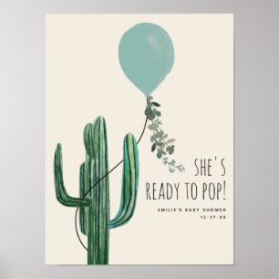 Bereit zum Pop Blue Balloon Cactus Boy Baby Shower Poster