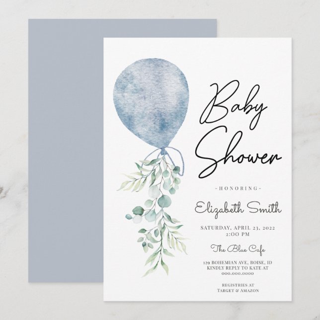 Bereit zum Pop Blue Greenery Baby Boy Dusche Moder Einladung (Vorne/Hinten)