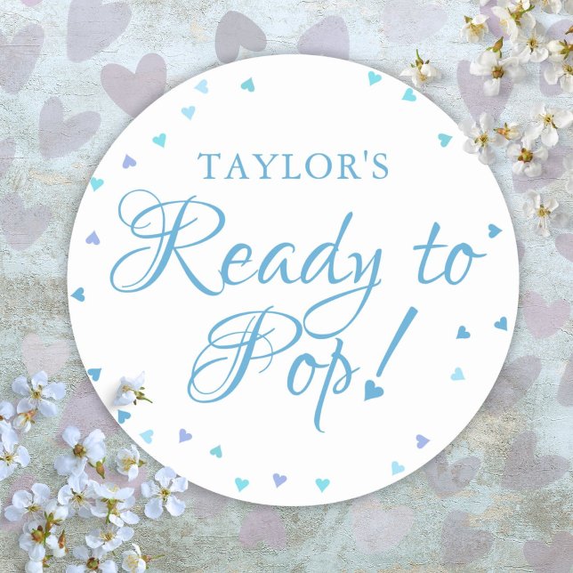 Bereit zum Pop Blue Liebe Hearts Baby Boy Dusche Runder Aufkleber (Ready to Pop Blue Love Hearts Baby Boy Shower Classic Round Sticker)