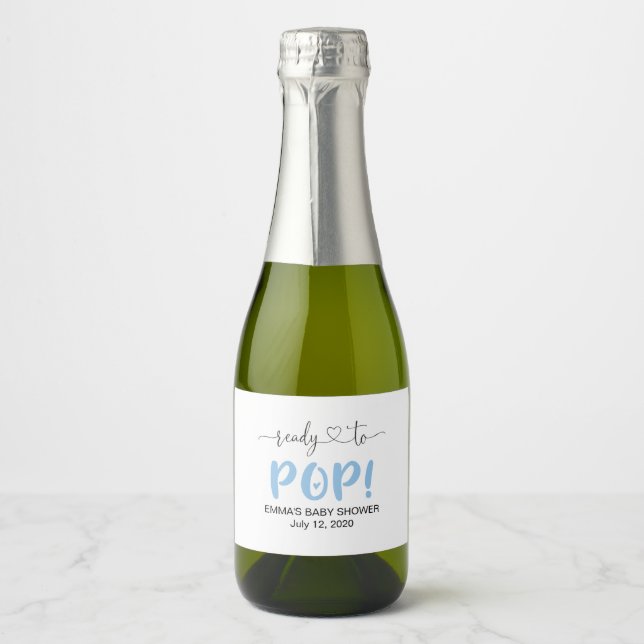 Bereit zum Pop Blue Mini Sparkling Weinflasche Eti (Vorderseite)