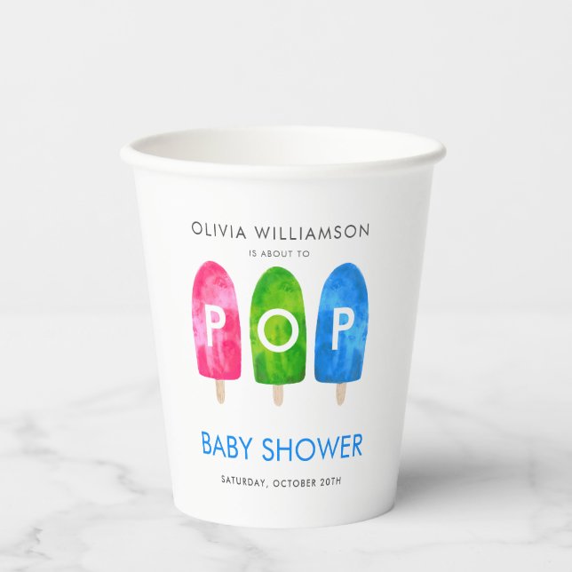 Bereit zum Pop bunt Popsicle Baby Dusche Pappbecher (Vorderseite)