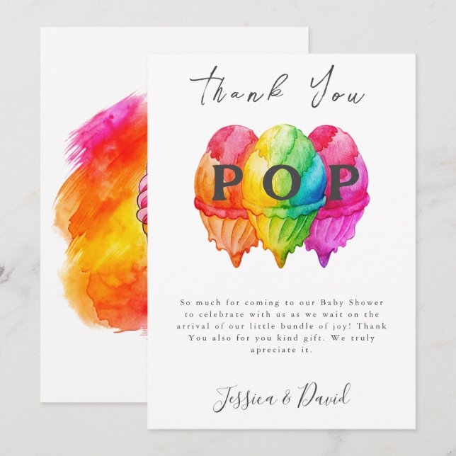Bereit zum Pop Eiscreme Gradient Pink Babydusche Dankeskarte (Vorne/Hinten)