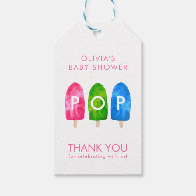 Bereit zum Pop farbenfrohe Pink Baby Dusche Geschenkanhänger (Vorderseite)