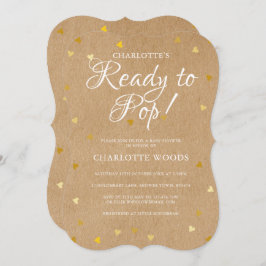 Bereit zum Pop Gold Hearts Babydusche Rustikale Kr Einladung