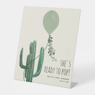 Bereit zum Pop Grünballon Kaktus neutrales Baby Sockelschild
