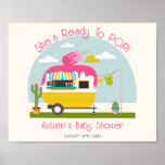 Bereit zum Pop Ice Pop Truck Girl Babydusche Poster<br><div class="desc">Kinderdusche zum Thema Ice-Pop mit einem Wohnmobil mit rosafarbenem Pop,  Kakteen neben dem Wohnmobil und Babykleidung,  die an der Wäscheleine hängt.</div>