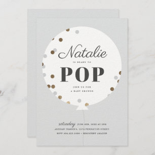 Bereit zum Pop Konfetti Ballon graue Babydusche Einladung