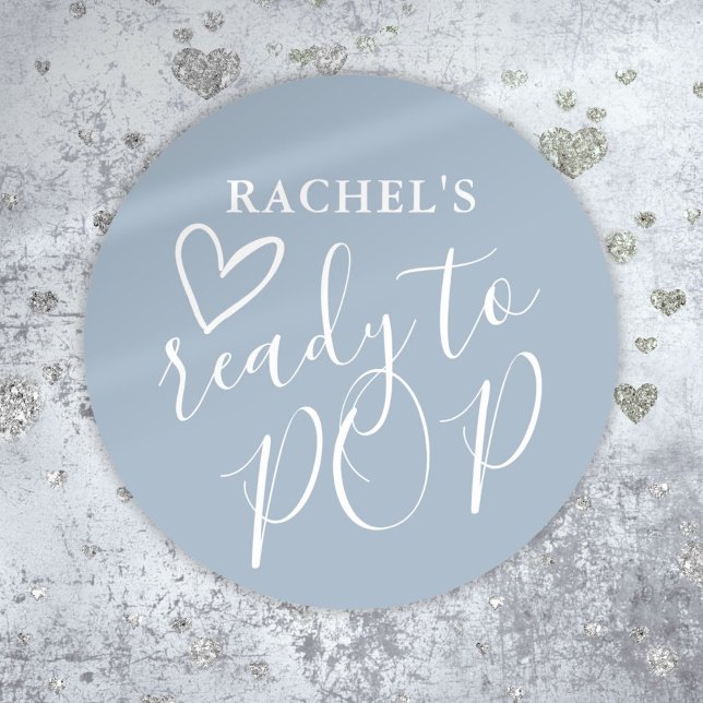Bereit zum Pop Niedlich Herzdusche Blue Boy Baby D Runder Aufkleber (Ready To Pop Cute Heart Dusty Blue Boy Baby Shower Classic Round Sticker)