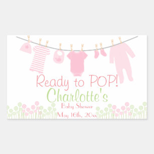 Bereit zum POP! Pink Baby Clothesline Babydusche Rechteckiger Aufkleber