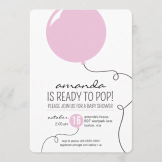 Bereit zum Pop Pink Balloon Girl Babydusche Einlad Einladung