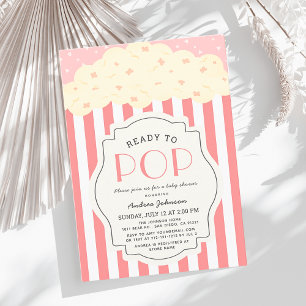 Bereit zum Pop Popcorn Pink Stripe Girl Babydusche Einladung
