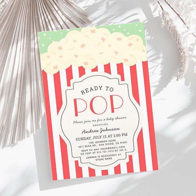 Bereit zum Pop Popcorn Red Stripe Baby Dusche Einladung (Von Creator hochgeladen)