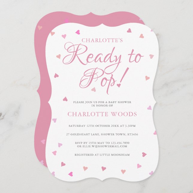 Bereit zum Pop Rosa Herz Babydusche / Sprinkle Einladung (Vorne/Hinten)