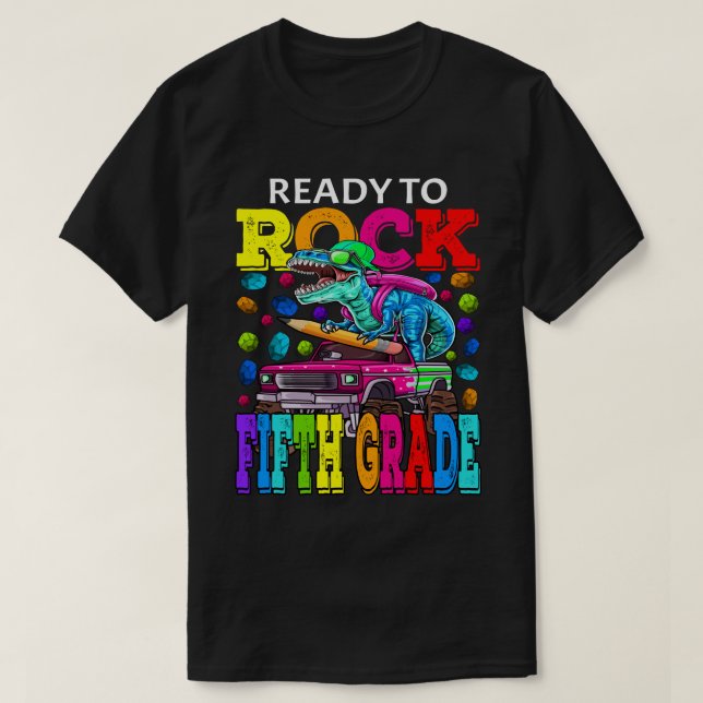 Bereit zum Rock Fünfte Klasse Monster Truck Dinosa T-Shirt (Design vorne)