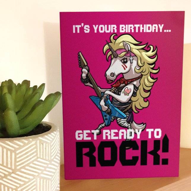 Bereit zum Rock! Hair Metal Glam Unicorn Cartoon Karte (Von Creator hochgeladen)
