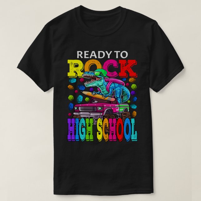 Bereit zum Rock High School Monster Truck Dinosaur T-Shirt (Design vorne)