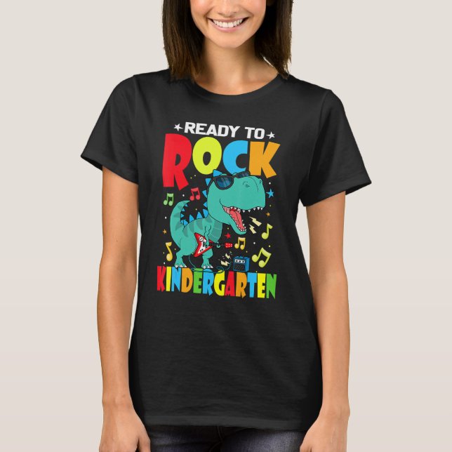 Bereit zum Rock Kindergarten Dinosaurier zurück zu T-Shirt (Vorderseite)