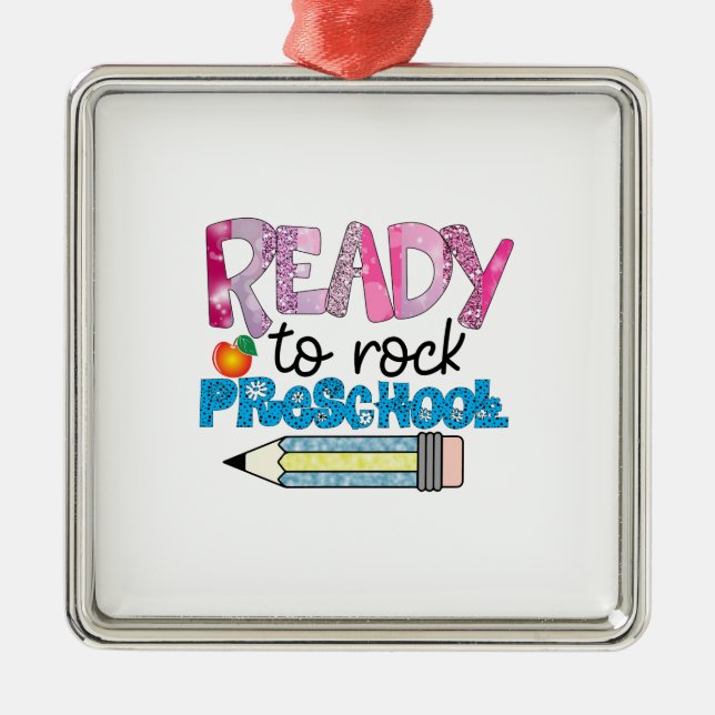 Bereit zur Rock Preschool Ornament Aus Metall (Vorne)