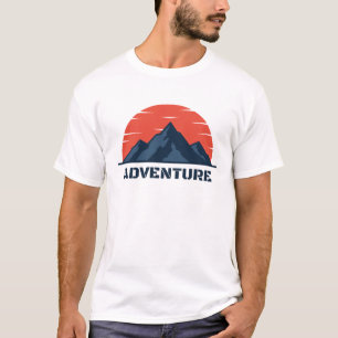 Berg-Abenteuer-Logo-Illustration mit roter Sonne T-Shirt