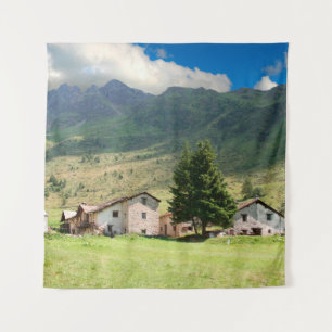 Berg-Alpen-Dorf, Schönheit, Gebäude, Land, Wandteppich