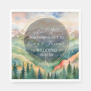 Berg-Aquarell-Landschaft Zielort Hochzeit Serviette