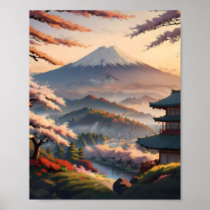 Berg bei Sonnenaufgang - eine ruhige japanische La Poster
