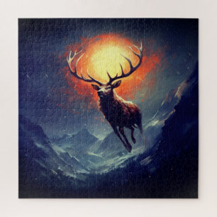 Berg-Buck, der aus dem Flammenfeuer läuft Puzzle