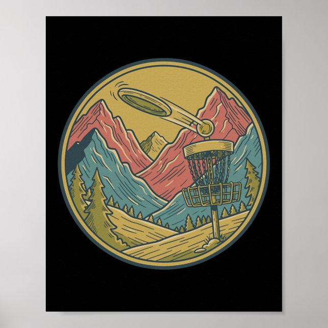 Berg-Disc-Golf-Szene Flying Disc Basket Frisbee Poster (Vorne)