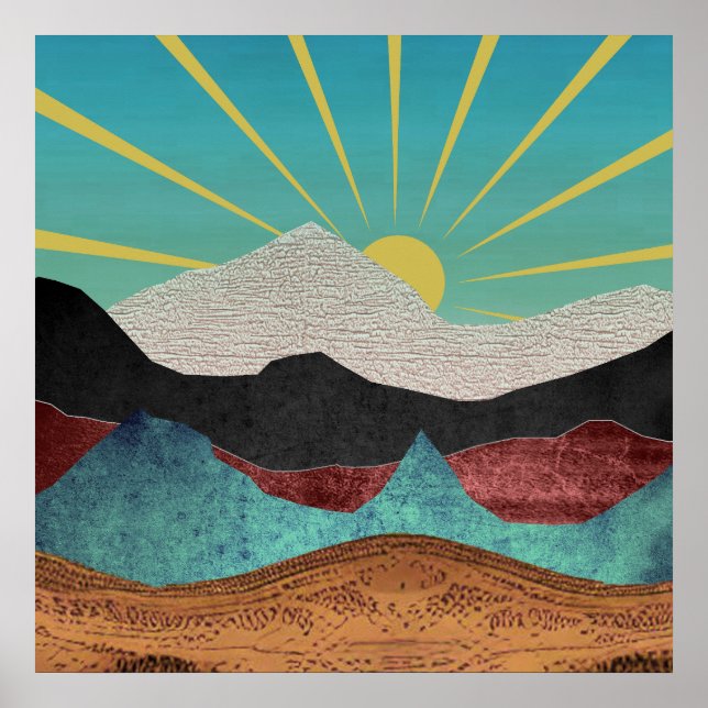 Berg-Fantasie-Sonnenaufgang Poster (Vorne)