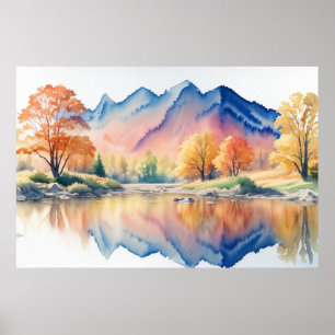Berg im Herbst Wasserfarbenwelt Landschaft Poster