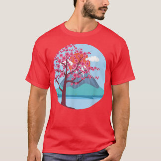 Berg Japanisch Rosa Blume Hübsch Sakura Cherry T-Shirt