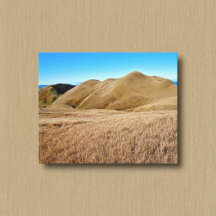Berg mit braunem Gras und blauem Himmel