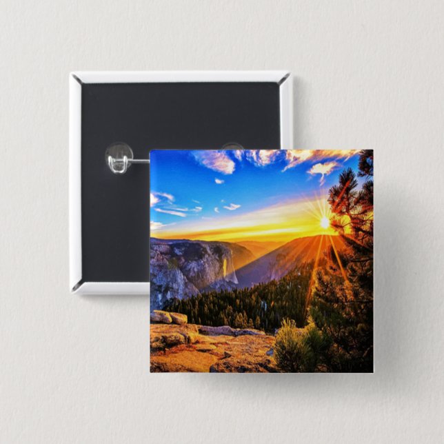 Berg mit Sonnenaufgang Foto Button (Vorne & Hinten)
