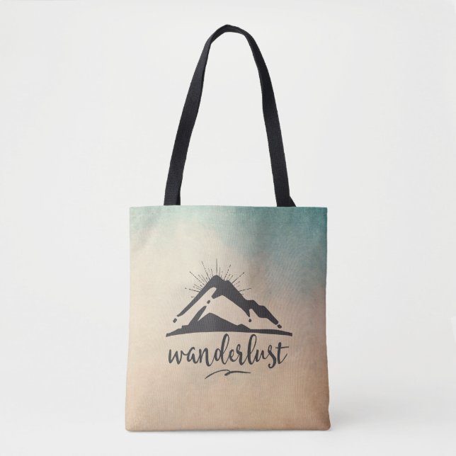 Berg mit Sonnenstrahlen - Wanderlust Typografie (Vorderseite)