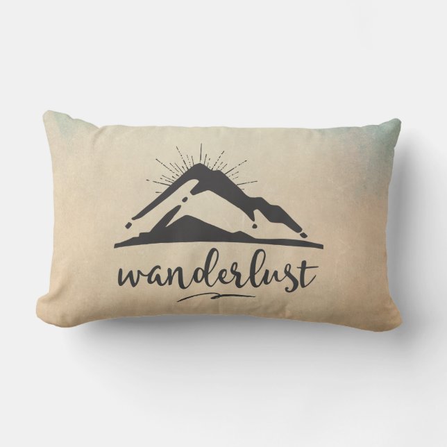 Berg mit Sonnenstrahlen - Wanderlust Typografie Lendenkissen (Vorderseite)