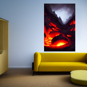 Berg mit Vulkan und Lava   AI Art Poster