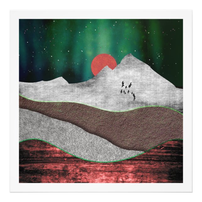 Berg Nordlichter Fotodruck (Vorne)