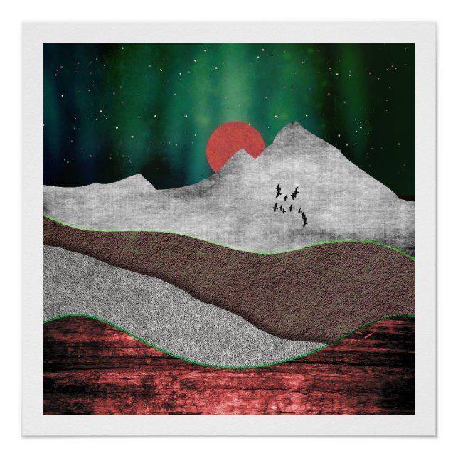 Berg Nordlichter Poster (Vorderseite)