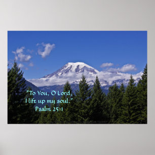 Berg Rainier im Nebel mit der Schrift Verse Poster