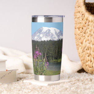 Berg Rainier und Wildblumen Landschaft Thermobecher