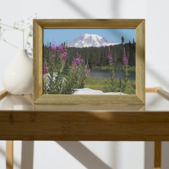 Berg Rainier und Wildblumen Landschaftliche Landsc Fotodruck (In Situ Framed)