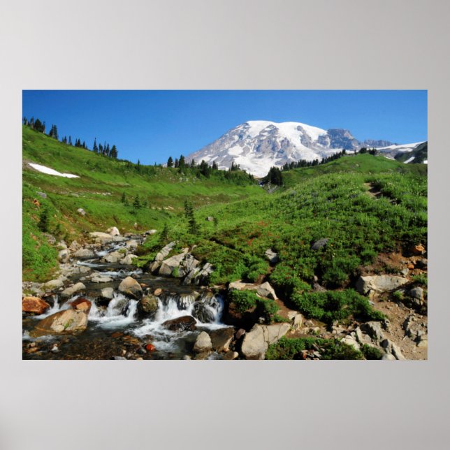 Berg Rainier, Wasserfall, schneebedeckt Poster (Vorne)
