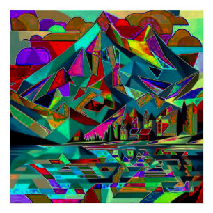 Berg reflektiert in Fjord Poster