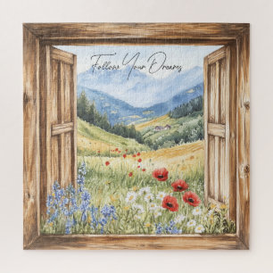 Berg-Rote Mohnblume & violette Blumen Puzzle